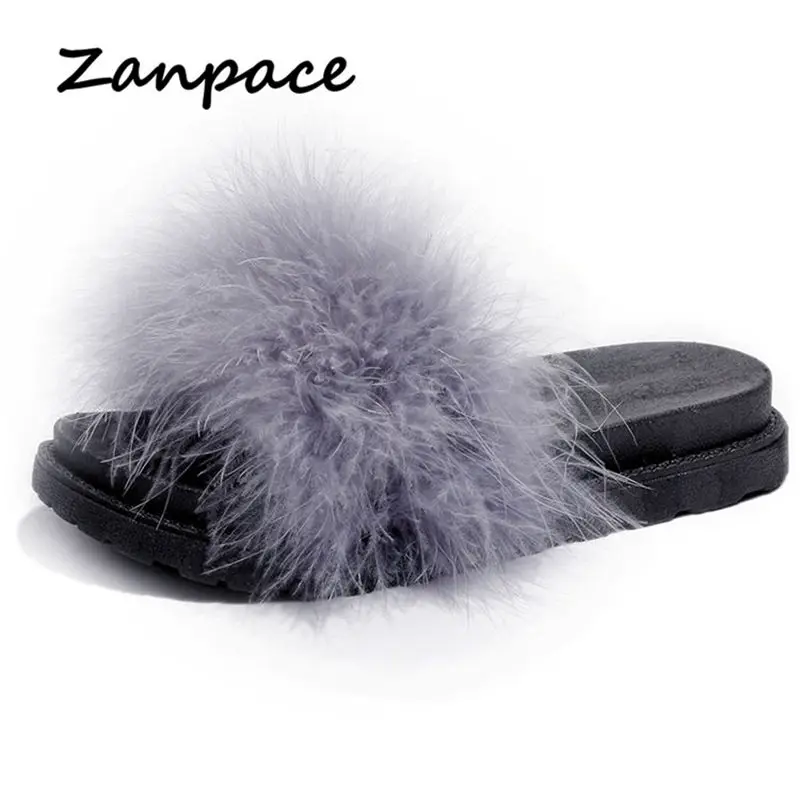 Сланцы женские ручной работы летние меховые сандалии внешняя однотонная обувь