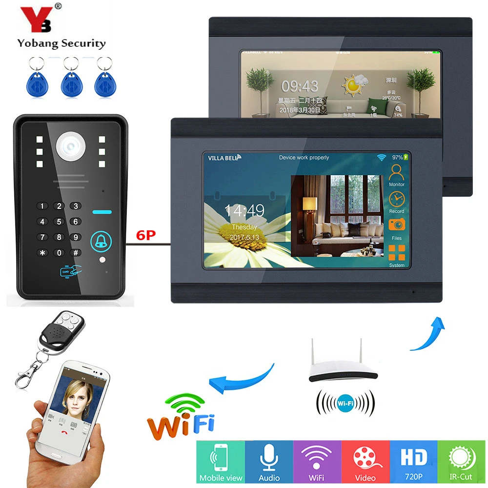 YobangSecurity RFID код 7 дюймовый ЖК экран беспроводной видео дверной звонок Домофон