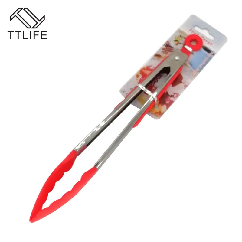 TTLIFE силиконовые кухонные кулинарные щипцы для сервировки салата и барбекю нержавеющая сталь ручка посуда барбекю щипцы ПИЩЕВЫЕ ЗАЖИМ цвет случайный