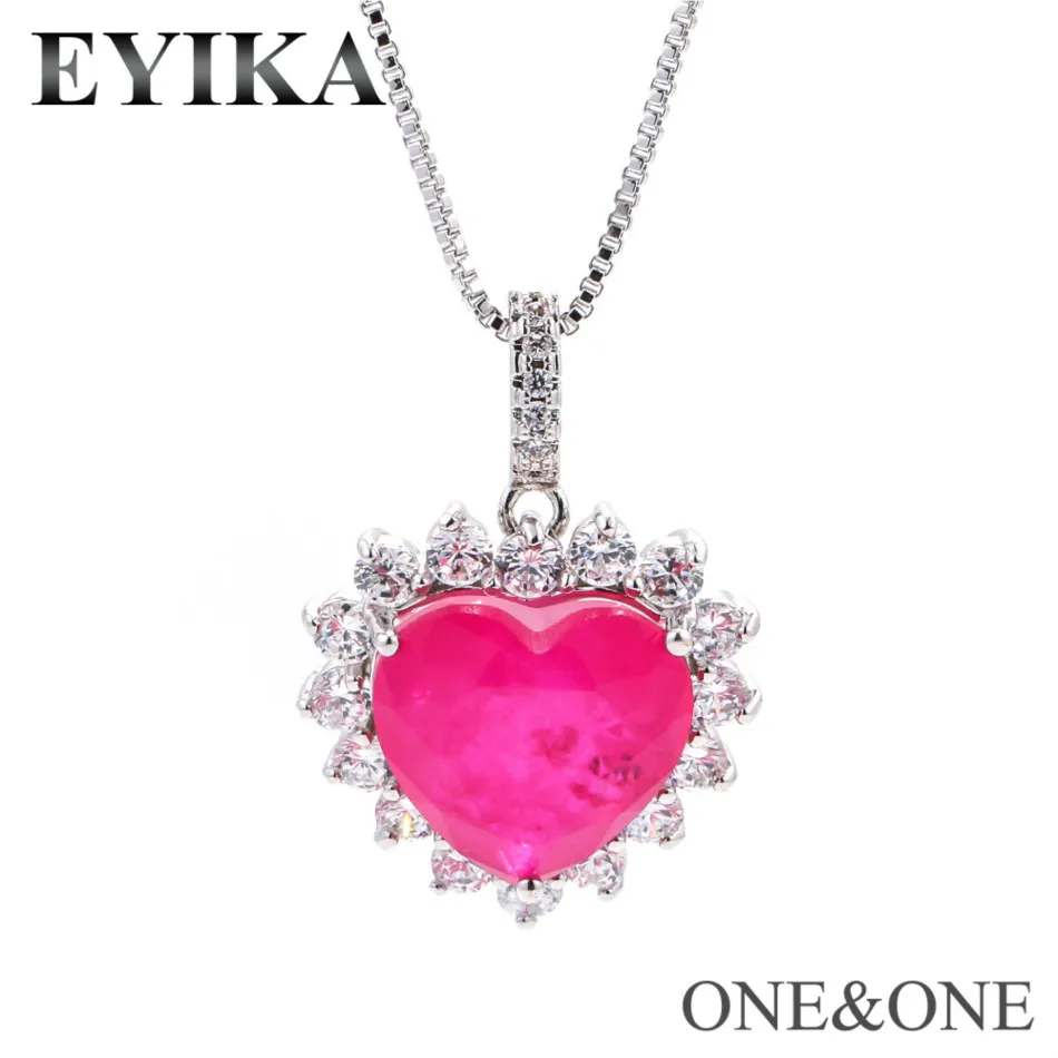 L22 rhodium plated EYIKA, Новое поступление, ожерелье с подвеской из кристаллов, сердце, 17x25 мм, большой кристалл, камень, prave, микро циркон, женское ожерелье, ювелирное изделие, цепочка - Окраска металла: L22 rhodium plated