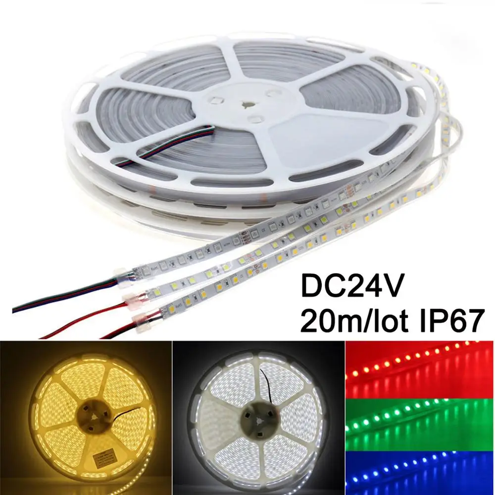 Светодиодные полосы 5050 24V 20 м IP67 Водонепроницаемый 1200Led RGB светодиодный