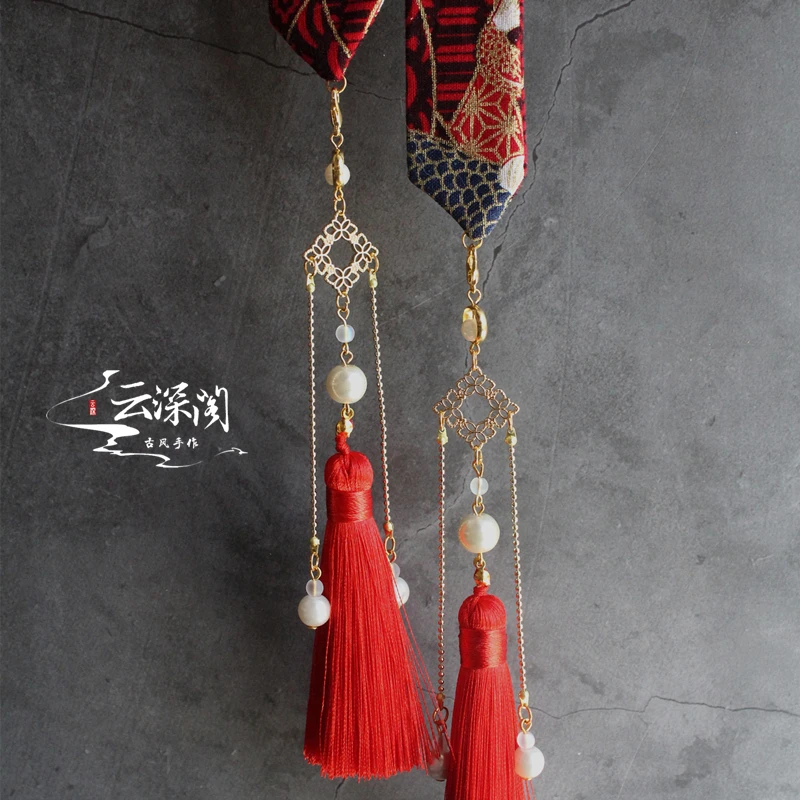 Наденьте на лоб ленту для волос hanfu tassel горячее тиснение парча Карп съемная бахрома кран шины аксессуары для волос
