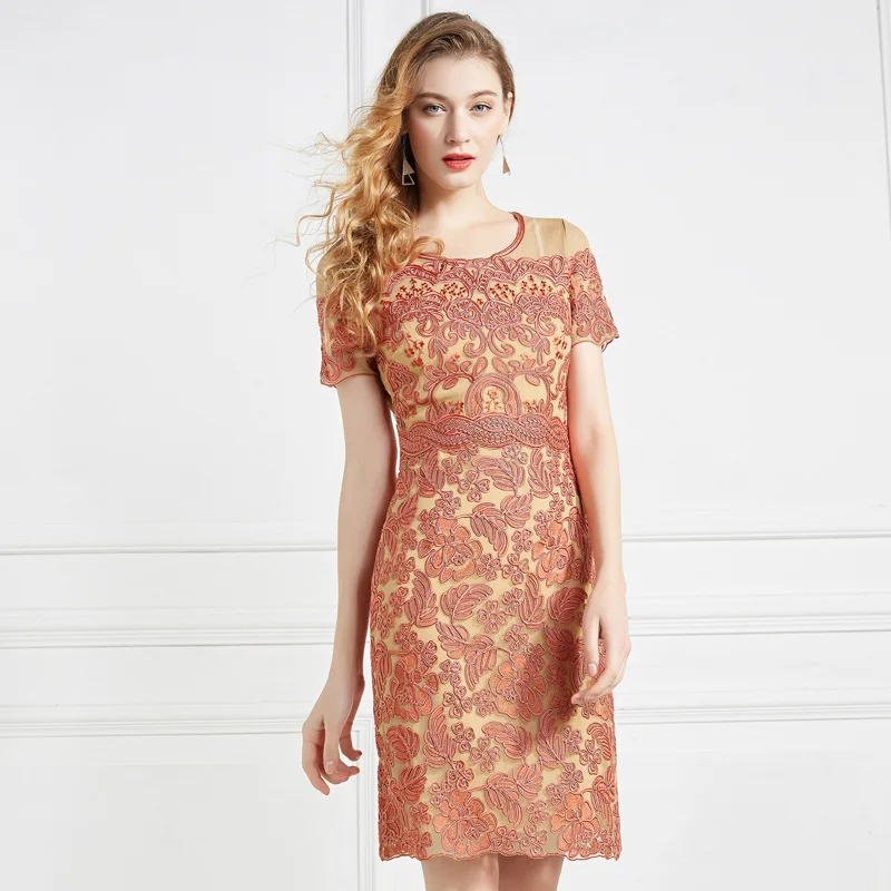 XXXL платья Vestidos весенние летние вечерние коктейльные женские платья с круглым вырезом по всей длине Тюлевое Кружевное облегающее платье с вышивкой