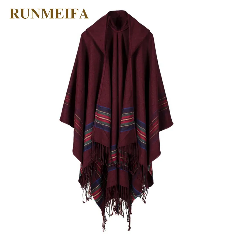 Женская акриловая шаль RUNMEIFA трикотажная накидка с капюшоном из Пашмина теплое