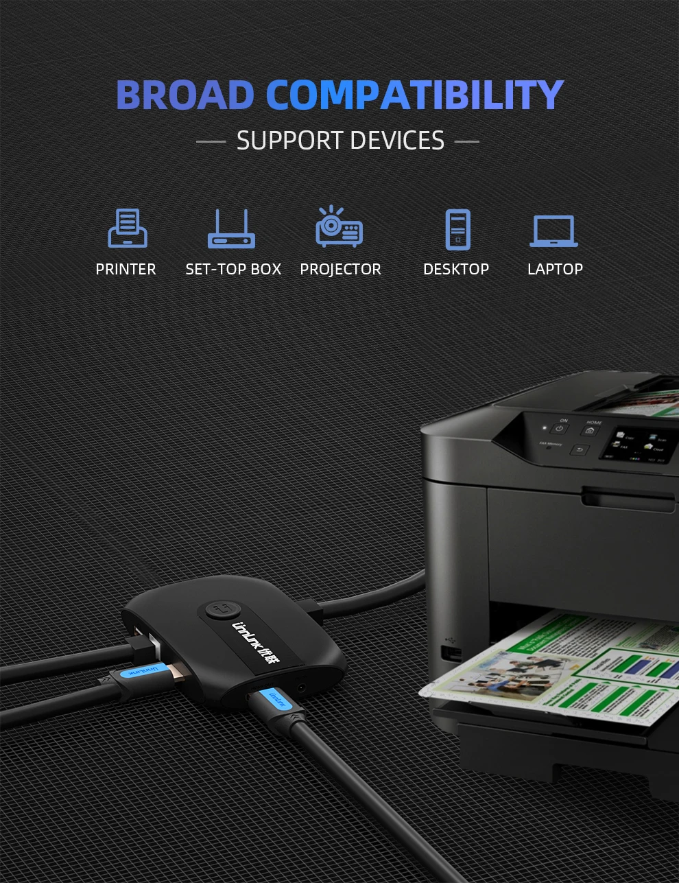 Unnlink 2 порта HDMI KVM переключатель UHD4K@ 30 Гц 1080P@ 60 Гц USB2.0 общий монитор принтер клавиатура мышь для 2 компьютеров ноутбуки ps4