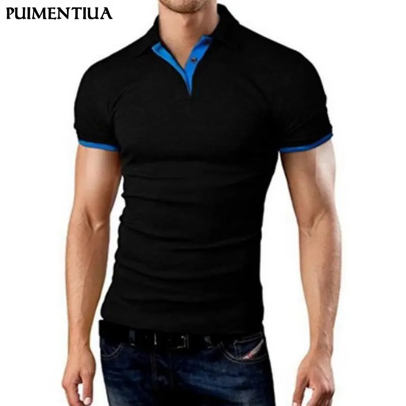 Хлопковые летние мужские рубашки поло с коротким рукавом однотонные для