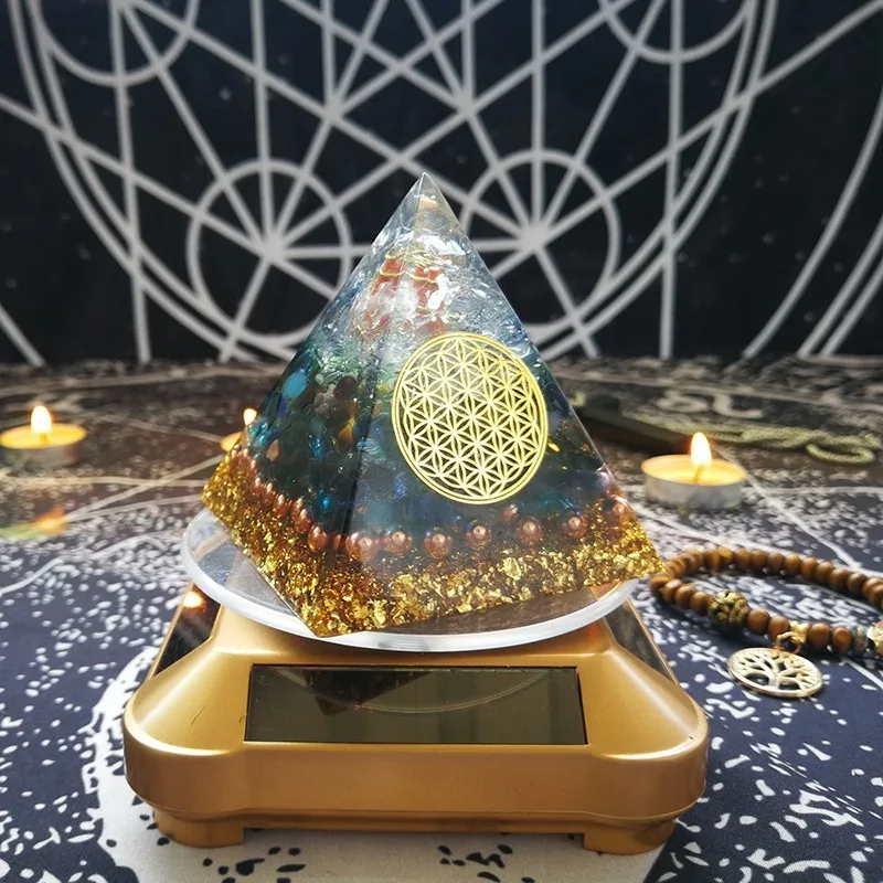 Orgonite Pyramid 7 Chakra Raziel Colorful Glaze Natural Red Aventurine Resin Crystal Craft Jewelry Home Decoration Ornament