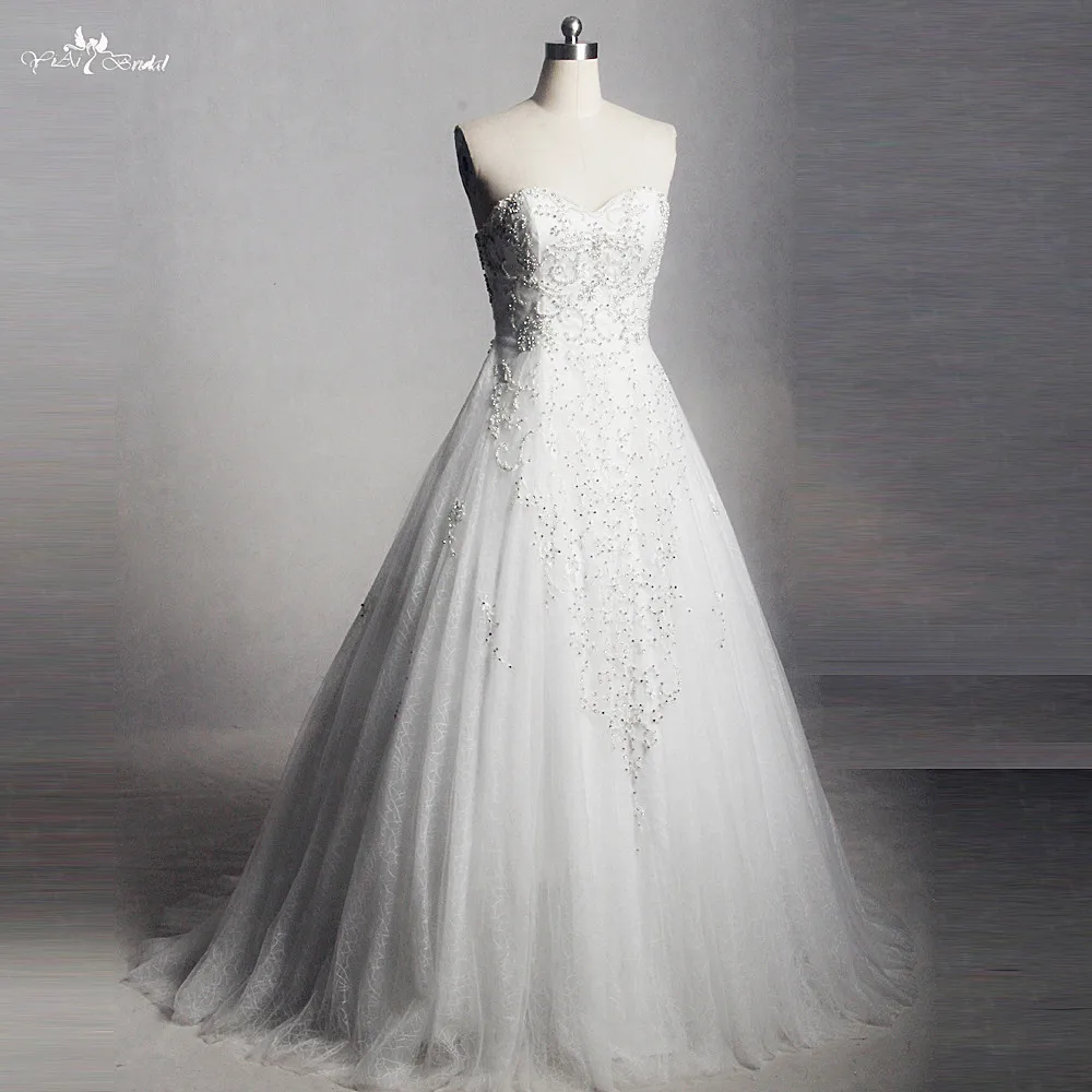 RSW1327 реальные фотографии Yiaibridal ТРАПЕЦИЕВИДНОЕ свадебное платье из тюля с бисером