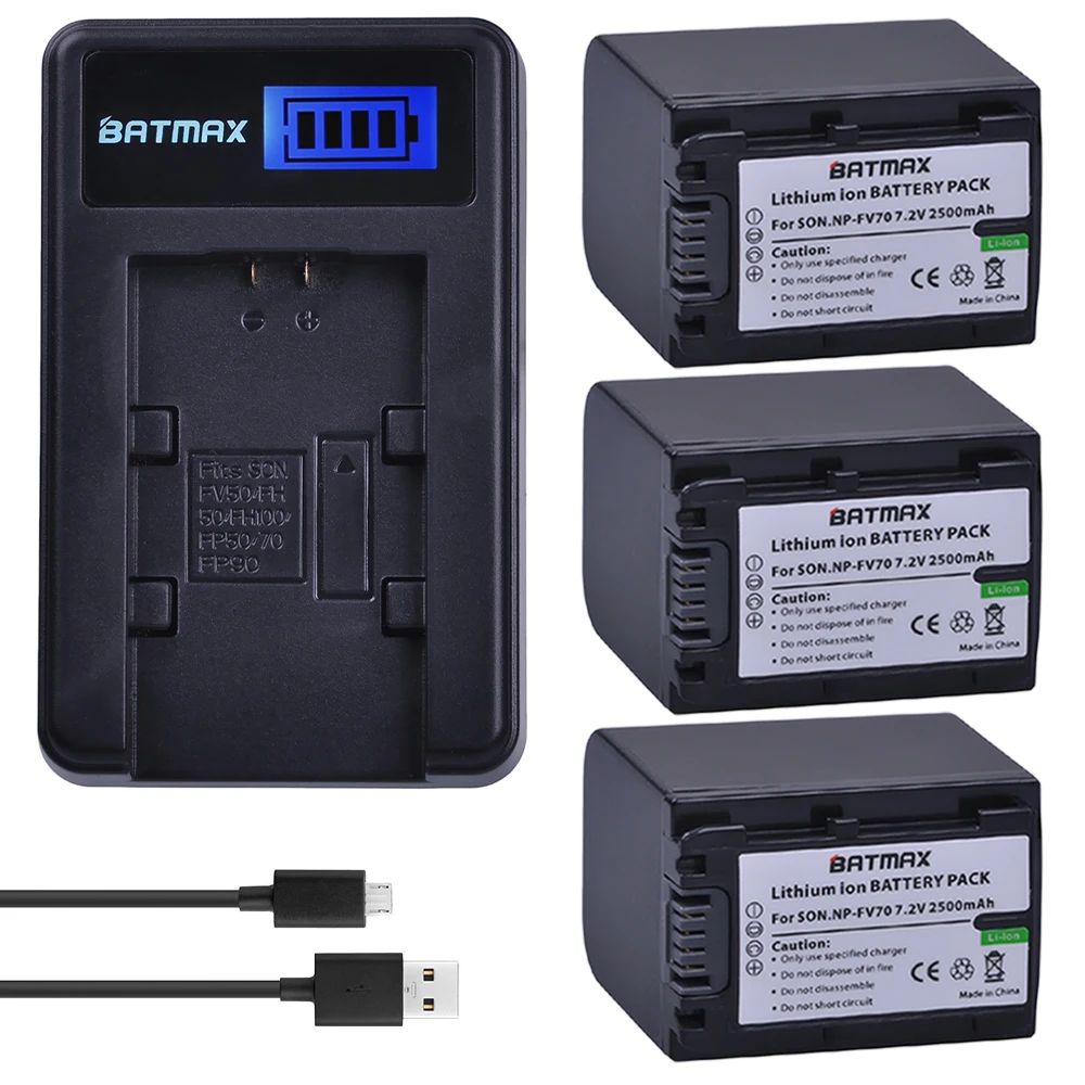 3 шт. Batmax NP FV70 NPFV70 батарея для камеры + ЖК Зарядное устройство USB Sony FV50 FV30 HDR CX230 CX150E