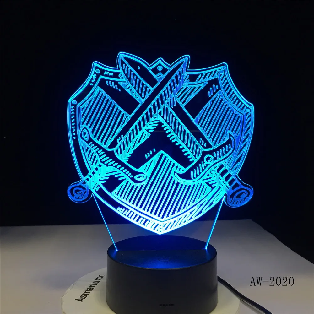 Настольная лампа с крестиком и мечом светильник 3D Led визуальная прикроватная