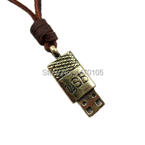 Fashion USB Alloy Pendant Adiustable genuine leather Necklace | Украшения и аксессуары