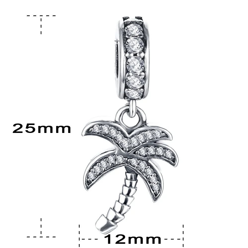 LZESHINE Винтаж Аутентичные стерлингового серебра 925 Игристые ясно CZ Palm Tree мотаться