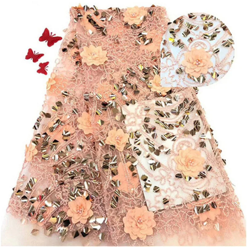 

latest french laces fabric sequins high quality white african lace french lace mesh with 3d dress flower and beads for wedding