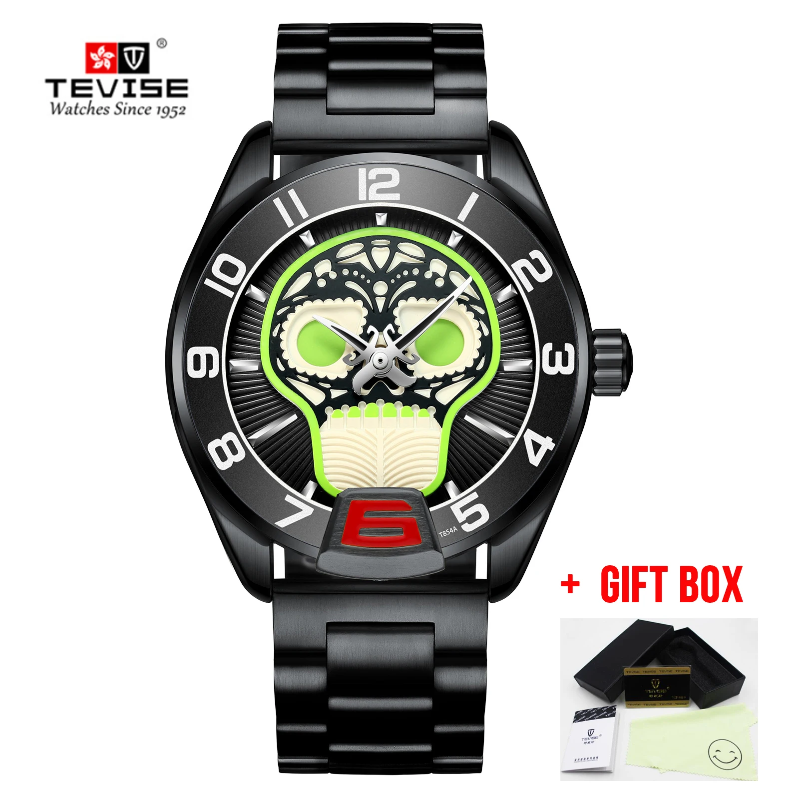 black Relogio Tevise Automatico masculino мужские часы механические часы с подзаводом пиратский череп подарок деловые наручные часы Мужские часы - Цвет: black