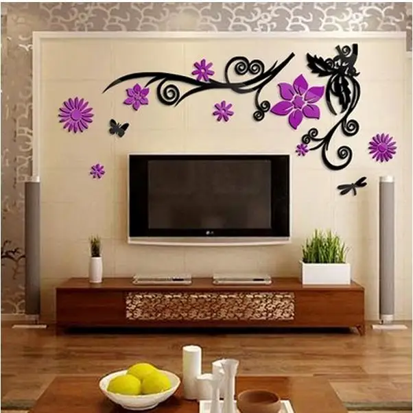 3 d цельный Кристал стены ТВ фон гостиная цветок лоза акриловые настенные зеркала