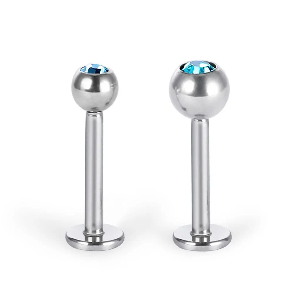 10pcs/lot Crystal Ball Screw in Labret Lip Piercing 16G Hypoallergenic Stainless Steel Bead Surgical Body Jewelry Color Mix LB08 | Украшения