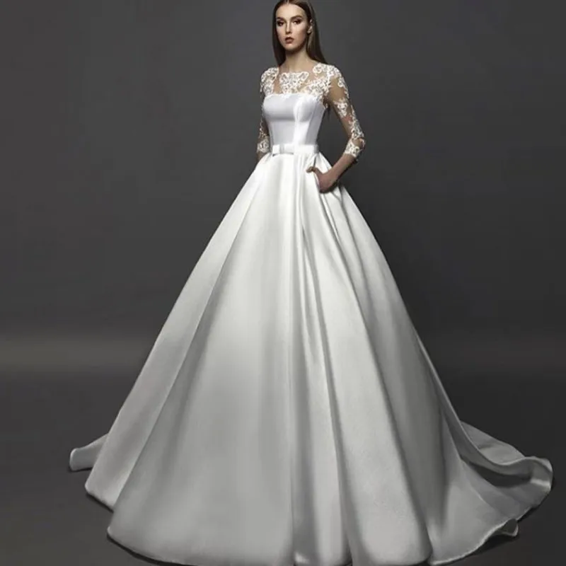 Роскошные Кружева Аппликация Sash Атласная Свадебные Платья Великолепная Онлайн