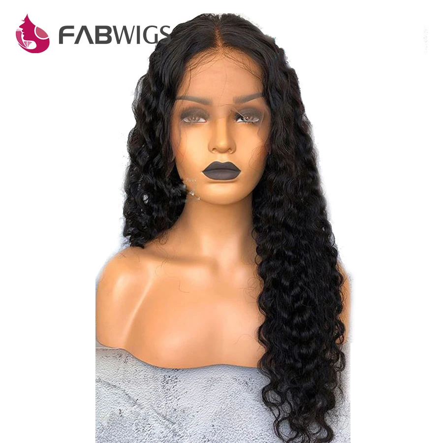 Fabwigs бразильского глубокая волна Full Lace человеческих волос парики с ребенком волос предварительно сорвал Полный парики с невидимой сеточкой для черный Для женщин Волосы remy