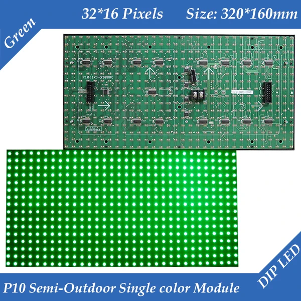 

P10 Semi-Outdoor Green color LED display module 320*160mm 32*16 pixels high brightness for text message led sign