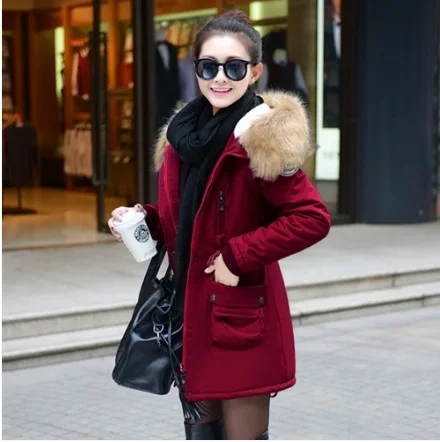 

Winter Jacket Women Down Cotton Jacket Coat 2021 Big Fur Hooded Down Parkas Warm Thick Medium-Long jackets Female Outerwear