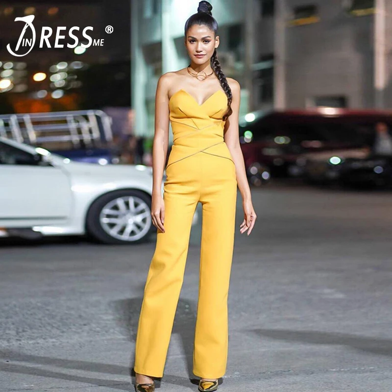 Комбинезон INDRESSME женский с открытыми плечами элегантный длинный пикантный