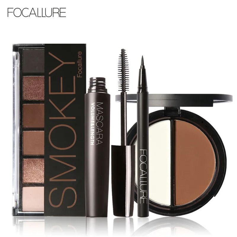 3 Focallure 4 шт./компл. профессиональный набор для макияжа, включая блестящие тени для век Черная Подводка для глаз Тушь для ресниц бронзатор и Хайлайтер для макияжа инструмент - Цвет: 3