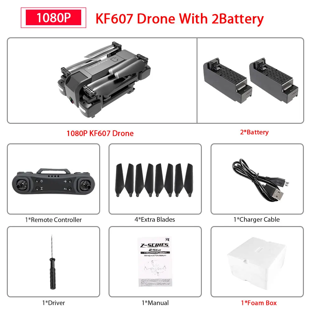 1080P 2B Foam Box Новейший Квадрокоптер KF607 с Wifi FPV 1080P 4K HD Двойная камера оптический поток селфи Дрон складной мини Дрон VS SG106 visuo xs816 - Цвет: 1080P 2B Foam Box