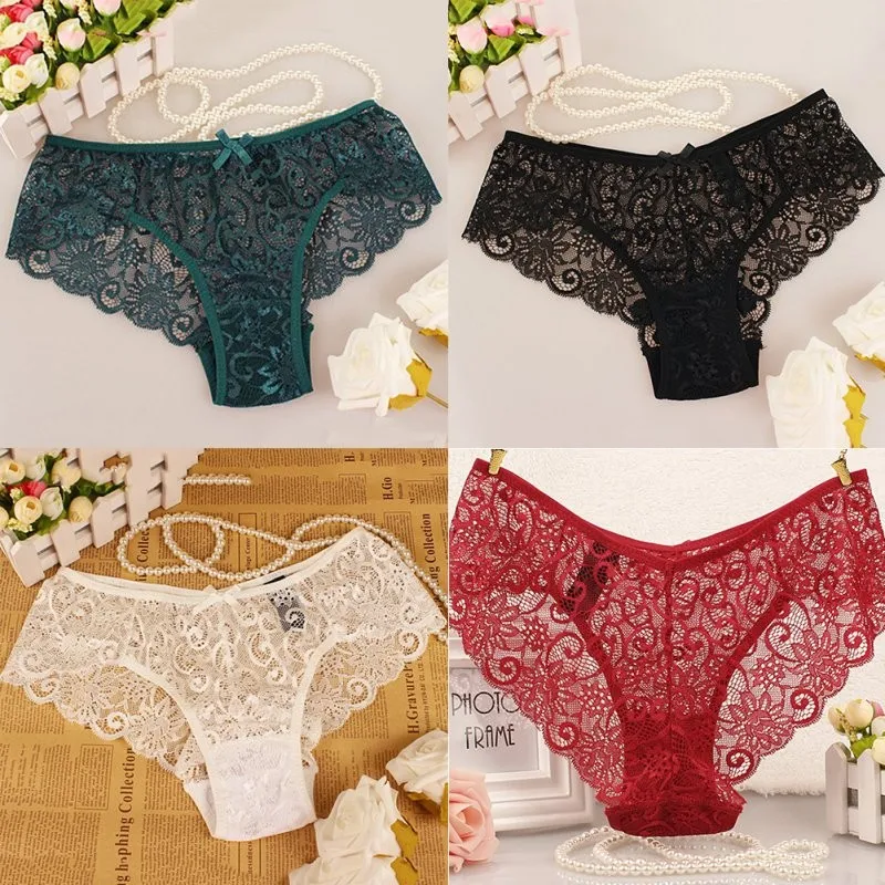 Женские одноцветные сексуальные кружевные трусики с высоким шаговым швом, прозрачные мягкие трусики с цветочным бантом, женские трусики размера плюс