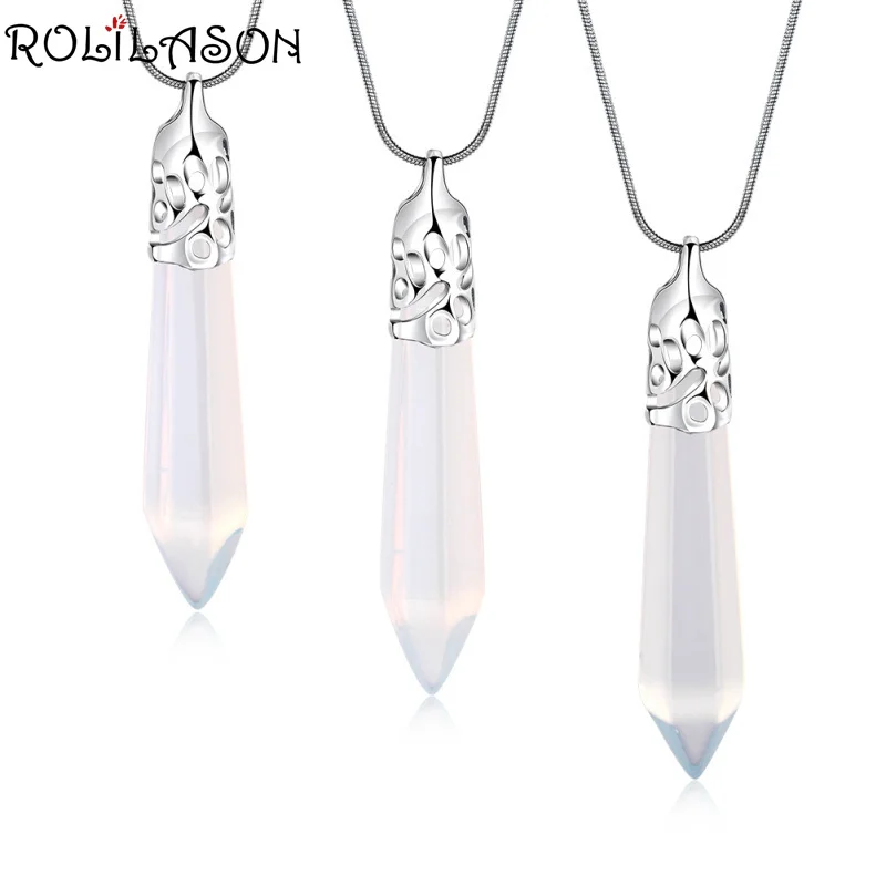 ROLILASON Fashion Transparent white zircon Surprise gift for best friend Silver Stamped Necklace Pendant Jewelry LN679 | Украшения и