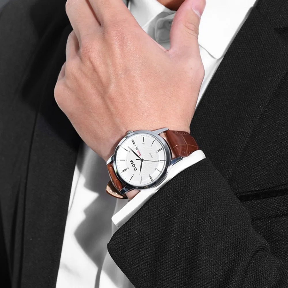 DOM мужские часы Лидирующий бренд роскошные бизнес из кожи Кварцевые