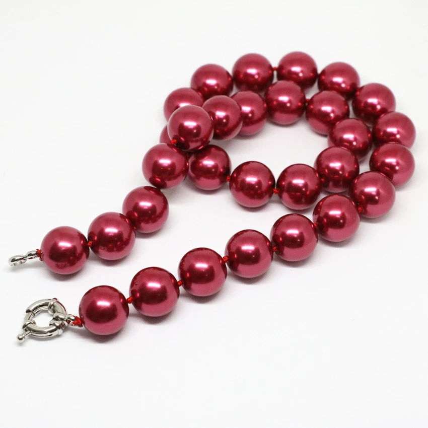 Fashion dark red 8 10 12 14mm round shell faux pearl beads fashion wedding party ceremony best necklace jewelry 18inch B1479 | Украшения и