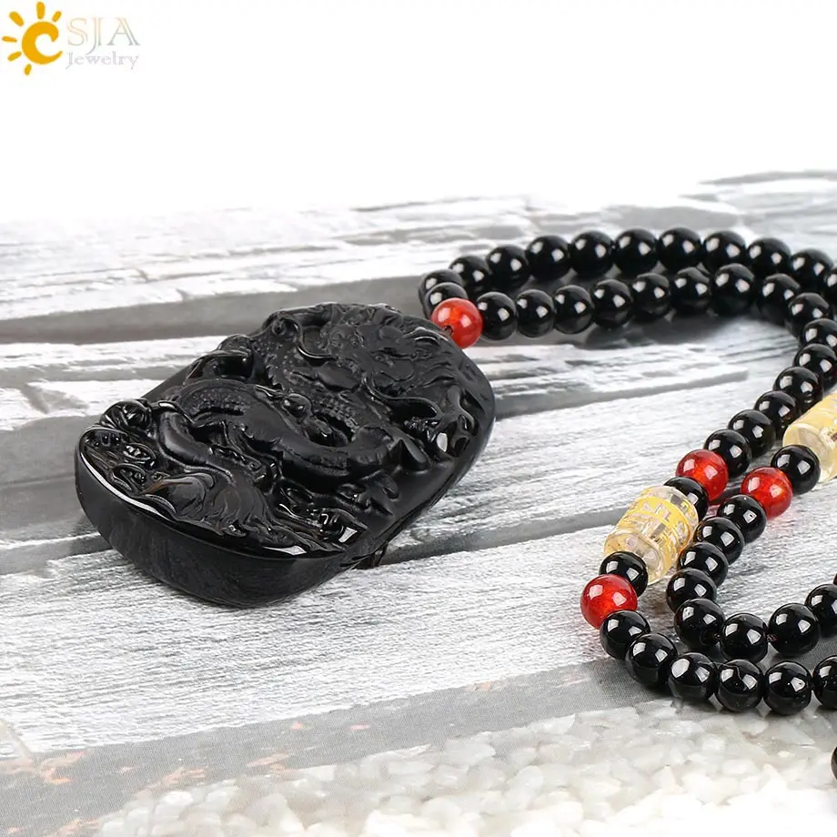 Мужской натуральный черный обсидиан CSJA модель 108 дюйма подвеска из