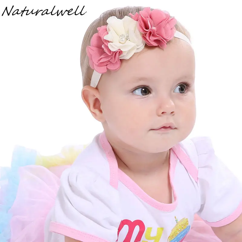 Naturalwell/шифоновая повязка на голову с цветами и жемчугом для маленьких девочек