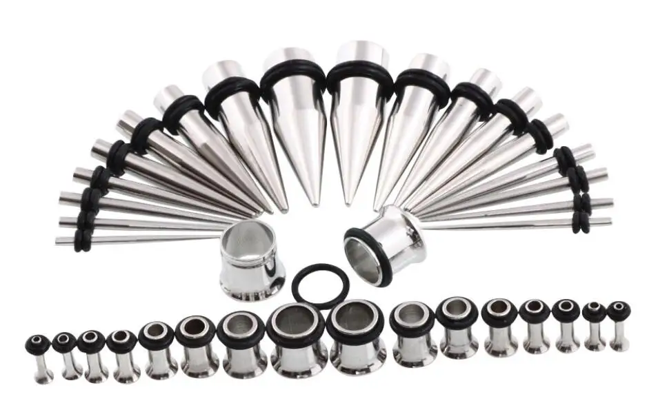 silver 36 шт./лот с однородным блеском TunnelEar конусные Ушные Тоннели, расширитель стрихер ушной гвоздик для козелка датчик пирсинга хрящей ювелирные изделия для тела - Окраска металла: silver