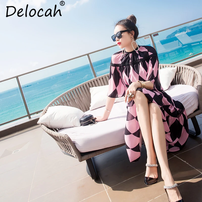 Delocah Новый 2019 Для женщин летнее платье взлетно посадочной полосы модельер