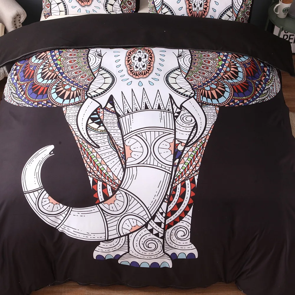 Черно белый комплект постельного белья из 2/3 предметов с 3d изображением слона