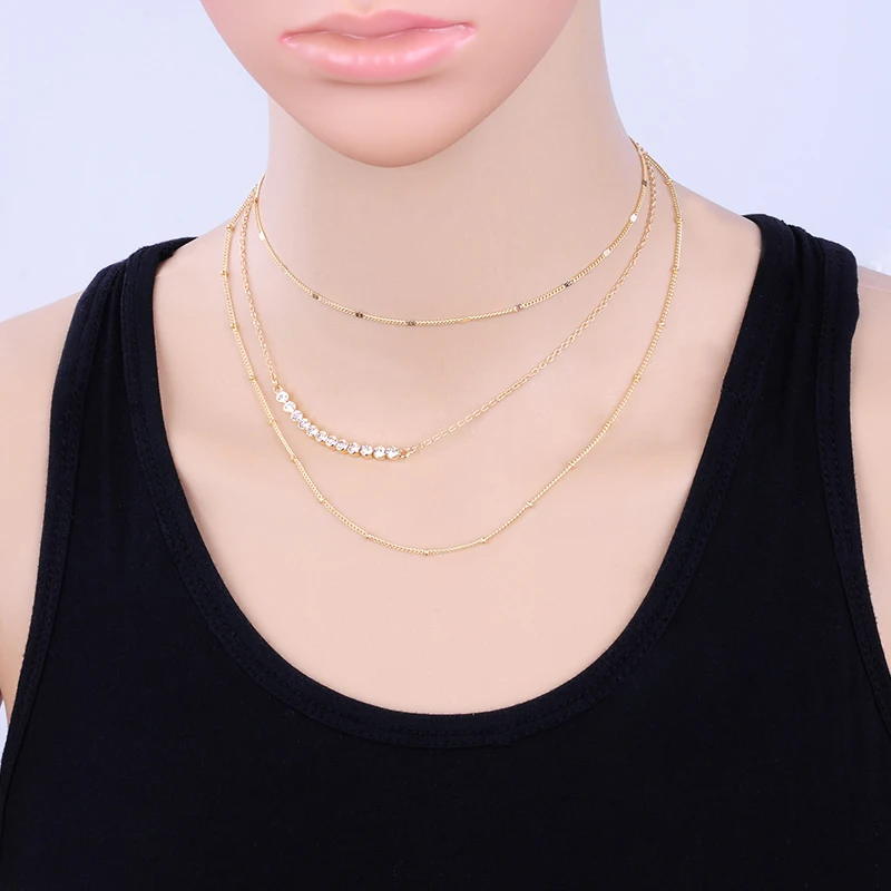 2017 новое прибытие многослойные цепи ожерелье цвета золота кристалл подвеска choker