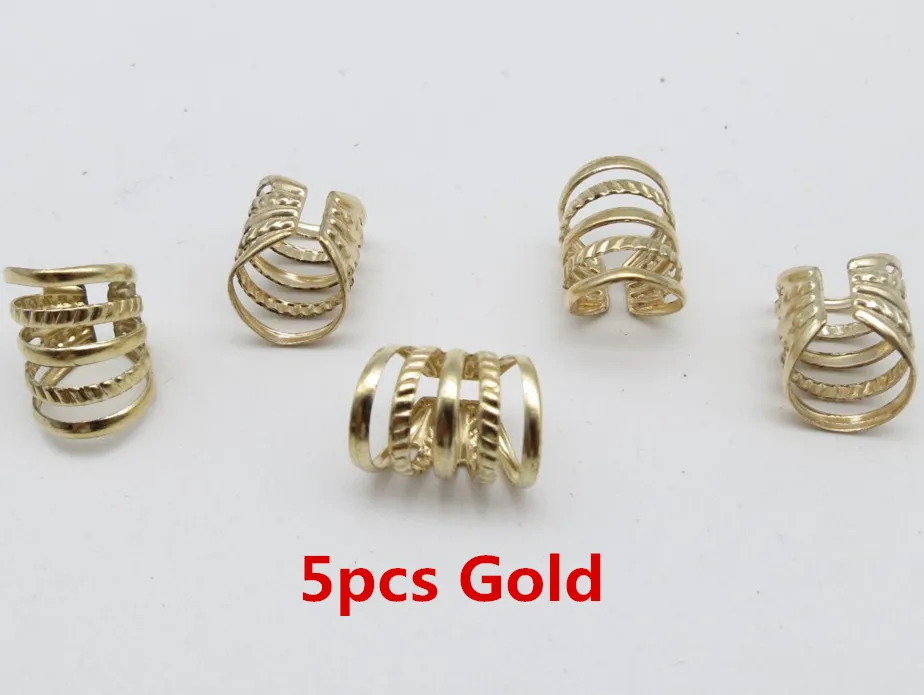 5pcs Gold 5 шт-10 шт Золото/Серебро регулируемые волосы ужас косы дредлок бусины манжеты зажимы для волос аксессуары - Цвет: 5pcs Gold