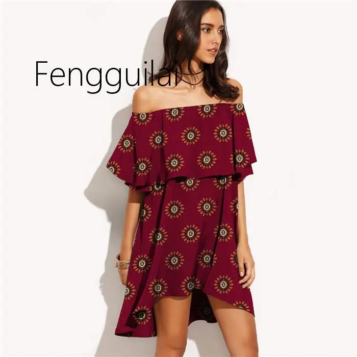 

2019 Sale Vestido Collared Fruit Print Mini Dress Chemical Fiber Blends New Summer Slash Neck Lndie Folk Butterfly Sleeve