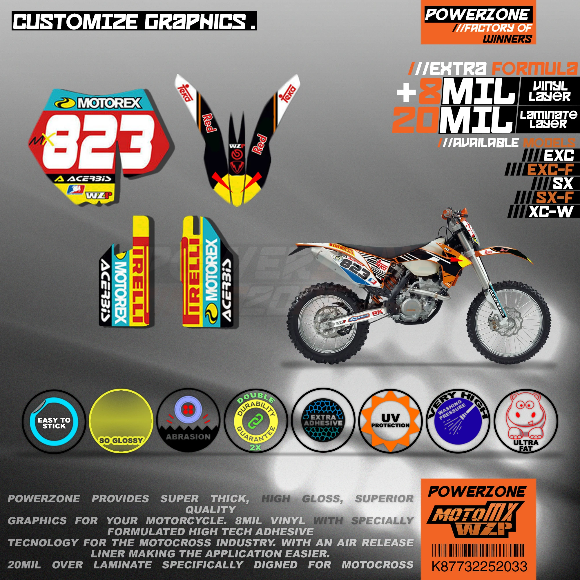 PowerZone Custom Team Graphics деколи для фона 3 м Набор наклеек KTM SX SXF MX EXC XCW Enduro 125-500 куб. См