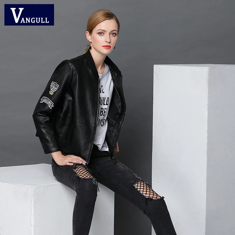 Vangull кожаная куртка 2018 Женские Осенние Зимние Куртки из искусственной кожи