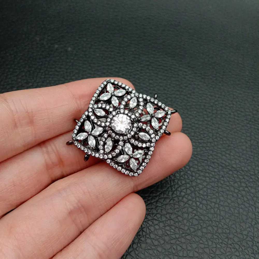 gunmetal Кубический циркон микро-ромб застежка 32 мм позолоченный 3 нити - Цвет: gunmetal