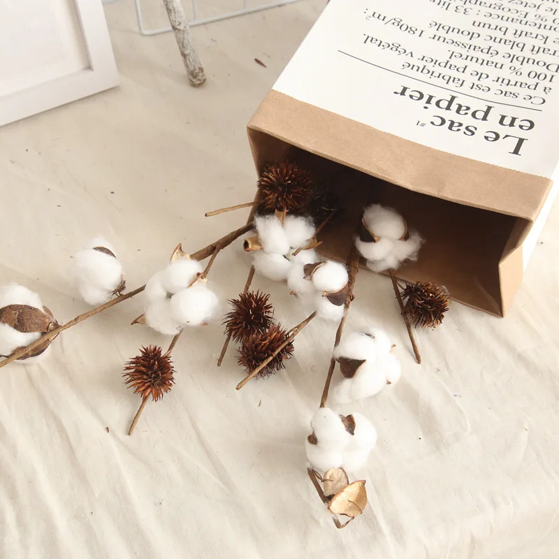 

3pcs/lot simulation 4 cotton branch plants dried flowers home decoration wedding road lead flower artificial cotton branch