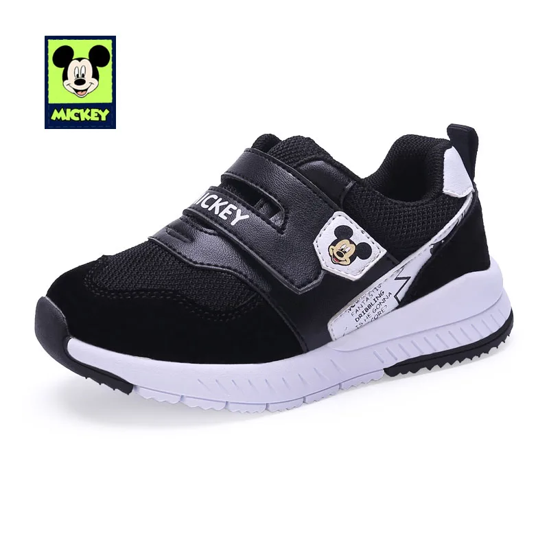 Black Mickey Shoes Disney/детская обувь; повседневная детская обувь с Микки; кроссовки для девочек и мальчиков; дышащая мягкая обувь; нескользящая обувь; Размеры 22-26 - Цвет: Black Mickey Shoes