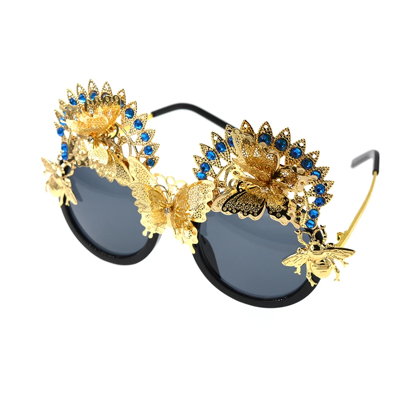 New Brand Baroque Flower Cat Eye Sunglasses Fashion Women Sun Beach Crystals Rhinestones Outdoor Black Gift | Аксессуары для