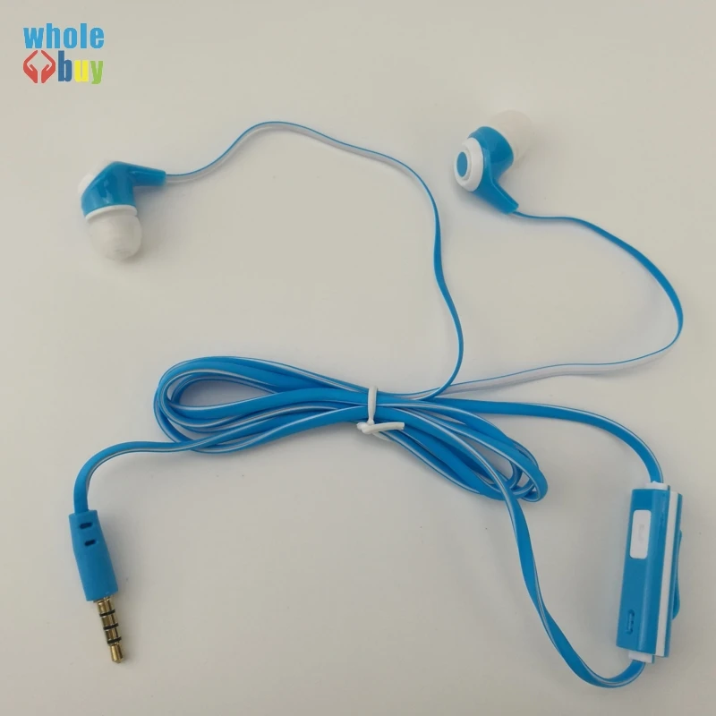 

300pcs/lot 1.2m Flat Noodle Design Earphone 3.5mm In-ear Earbuds Wire with Mic Soft Material for MP3 MP4 Mobile Phones