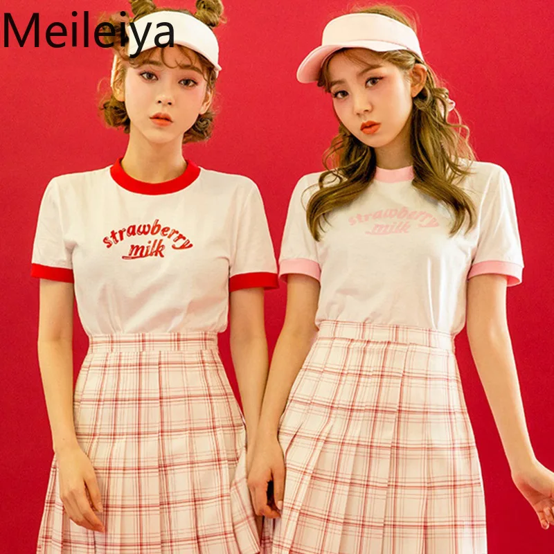 Женская футболка с короткими рукавами принтом клубники тонкая Милая буквенным