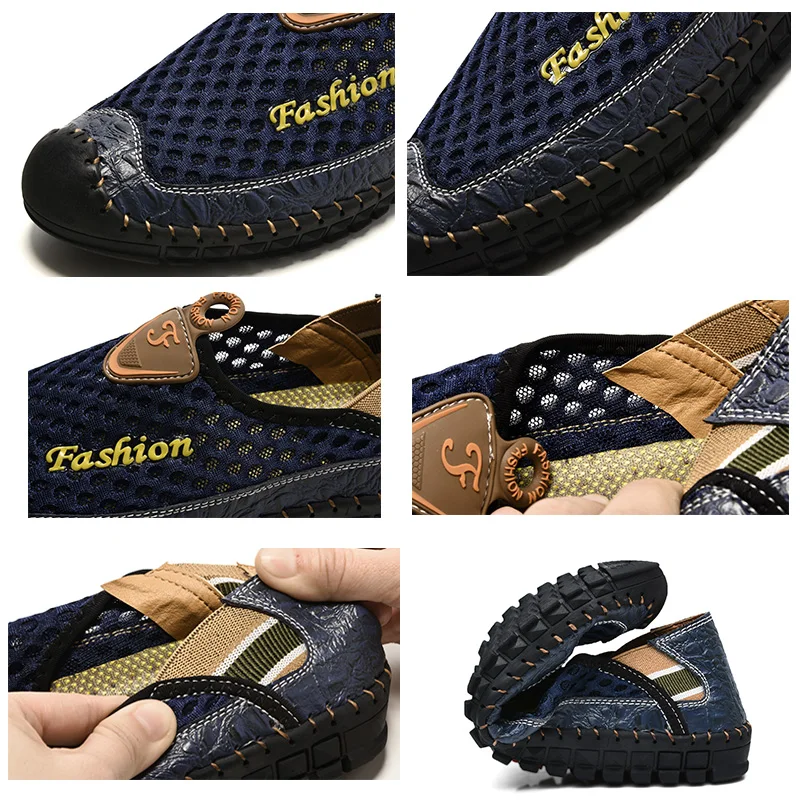 SUROM Summer New Casual Shoes Men Sneakers Breathable Leather Mesh Fashion Driving Comfortable Soft Hand Made Loafers | Обувь