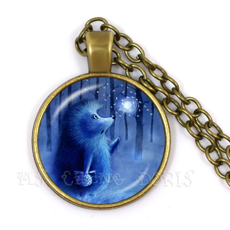 The Hedgehog in the Mist Necklace 25mm Glass Dome Pendant Little In Fog Creative Jewelry For Women Men Kids Gift | Украшения и