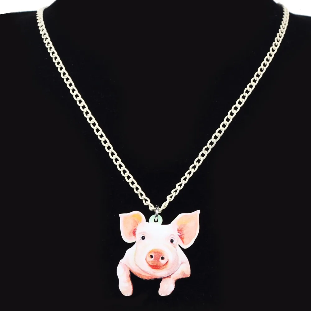 Bonsny акриловые серьги свинка Happy Pig ожерелье с цепным воротником Мультяшные фермы